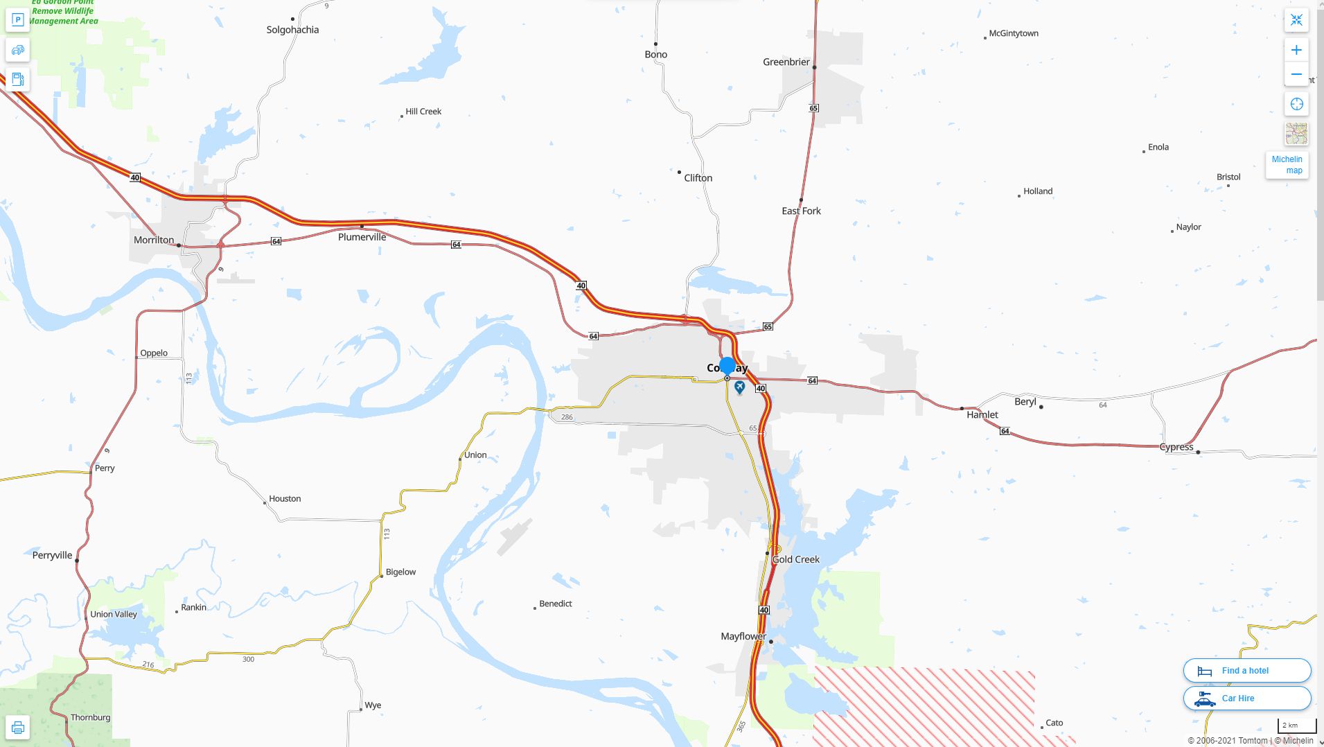 Conway Arkansas Highway and Road Map